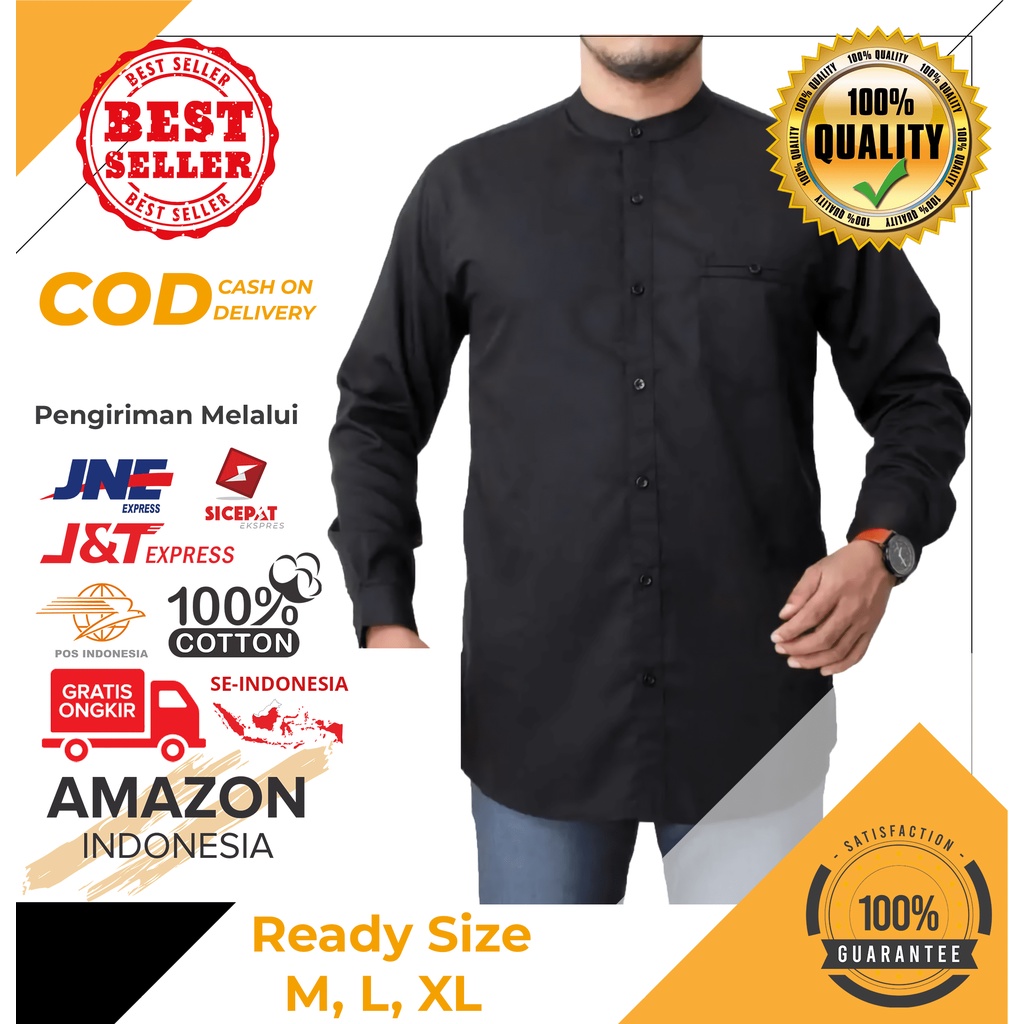 Baju Koko Pria Lengan Panjang Motif Polos Warna Black Toyobo - Baju Koko Pria Dewasa - Busana Muslim Pria - Baju Lebaran Pria - Koko Pria Dewasa - Muslim Pria - Baju Kokoh - Baju Koko Batik - Koko Batik Pria - Alqorni - Baju Ramadhan - Seragam Hadroh