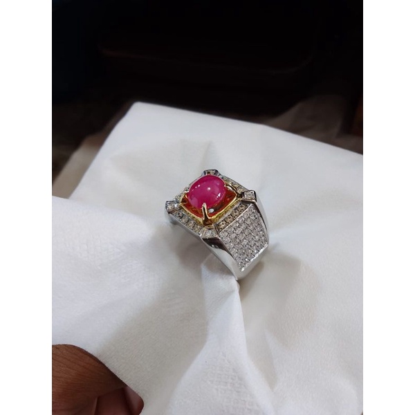 Ruby Burma + Ring Perak Full Swarovski