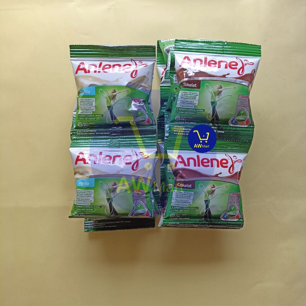 SUSU ANLENE  RENCENG ISI ( 10 SACHET X 20 GRAM ) - SUSU ANLENE BUBUK RENCENG COKELAT DAN VANILLA