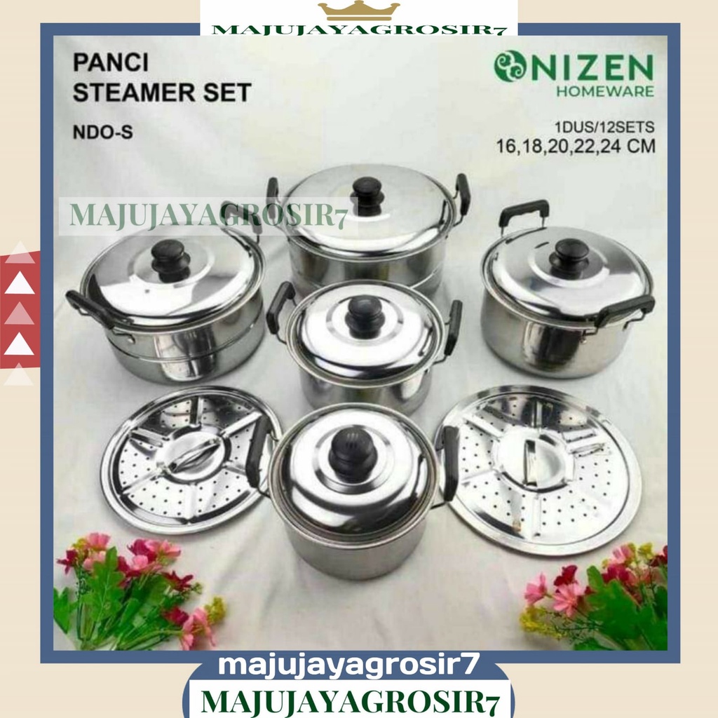 PANCI SET 5 SUSUN + STEAMER / PANCI SUSUN 5 + STEAMER STAINLESS STEEL / PANCI SET TUTUP STAINLESS 5 