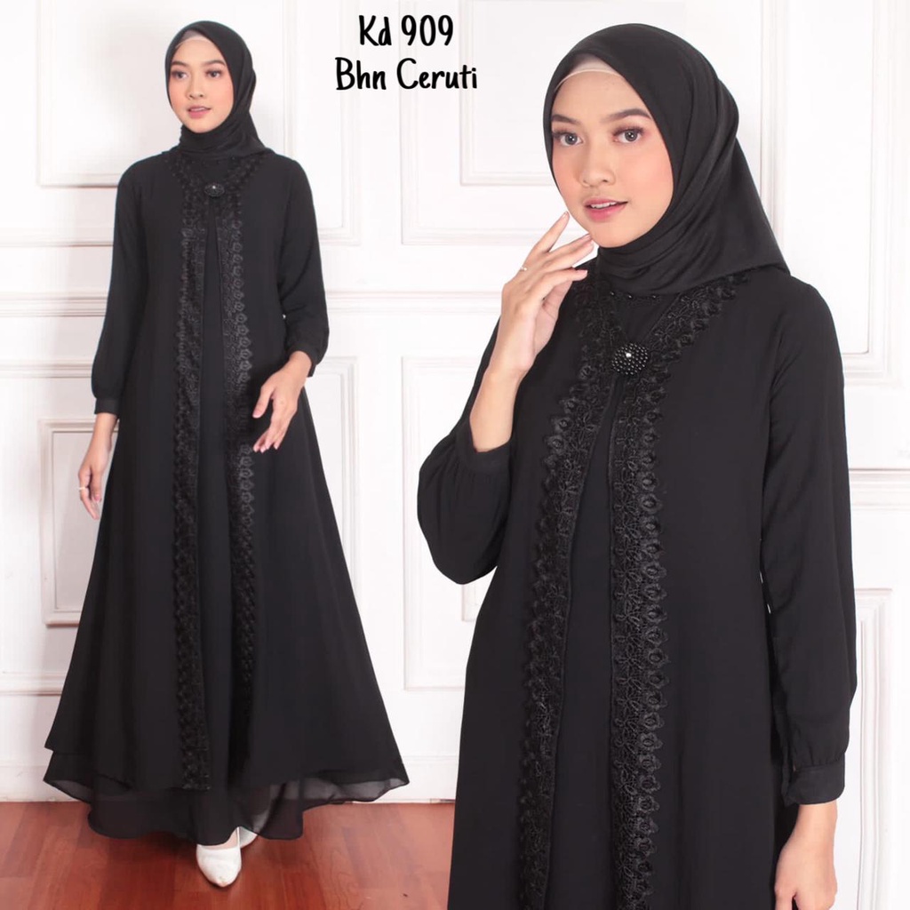 CHIANOZ Gamis Hitam Mewah Raisa Dress Brukat Renda Baju Lebaran Umroh Haji Manasik Pesta Akad 909 905