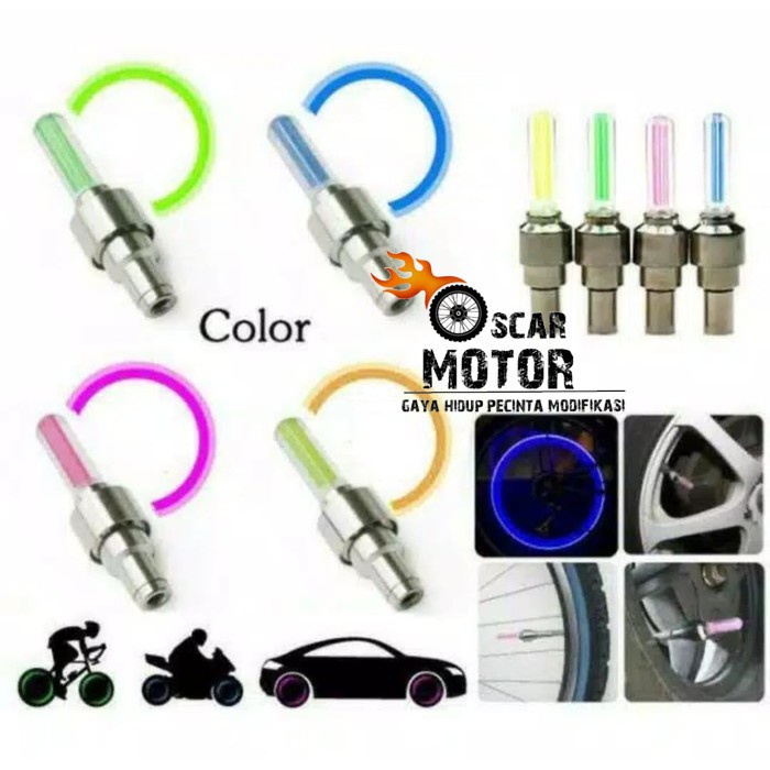 Tutup Pentil Stick Led Nyala Ban Motor / Mobil / Sepeda lampu menyala roda ban warna 2 Pcs