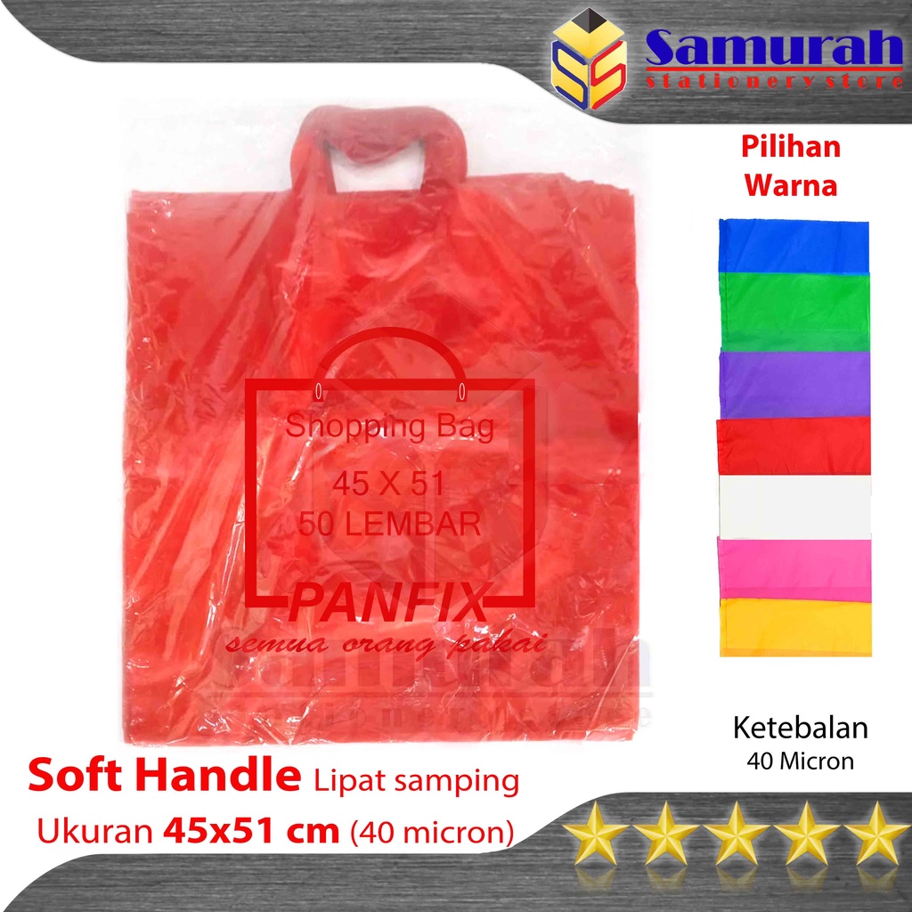 

Kantong Plastik Soft Handle 45 x 51 cm Warna Polos Tenteng / Shopping Bag uk. 45x51 Warna Biru - Merah - Kuning - Hijau - Ungu - Pink - Putih