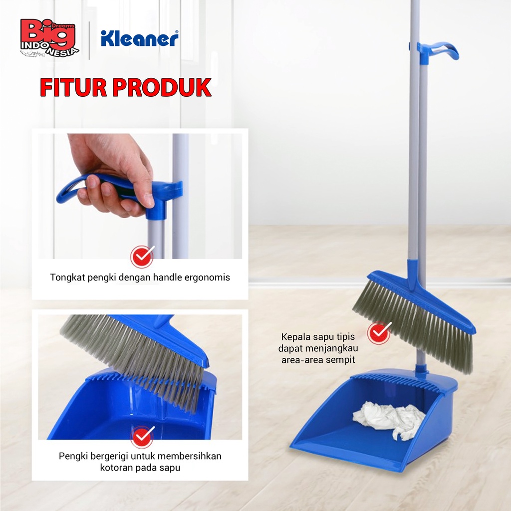 Sapu Lantai Pengki Sisir Handle Ergonomis 1 Set Broom Dustpan Alat Pembersih Debu Lantai Kleaner GSC005