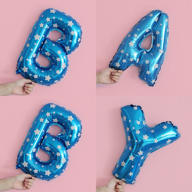 MMM Balon Foil Huruf Motif Bintang 1pcs ±40cm Ballon Foil Abjad Alphabet Biru Bintang Balon Huruf Satuan ± 40 Cm Murah