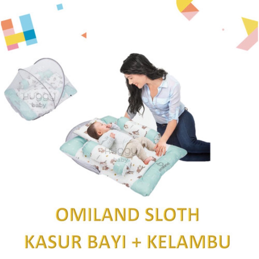 [Hazelcare] OMILAND Kasur Lipat Bayi Dakron Dacron + Kelambu / Matras Bayi Set Bantal + Guling - Panda / Sloth / Alpaca / Rainbow Series