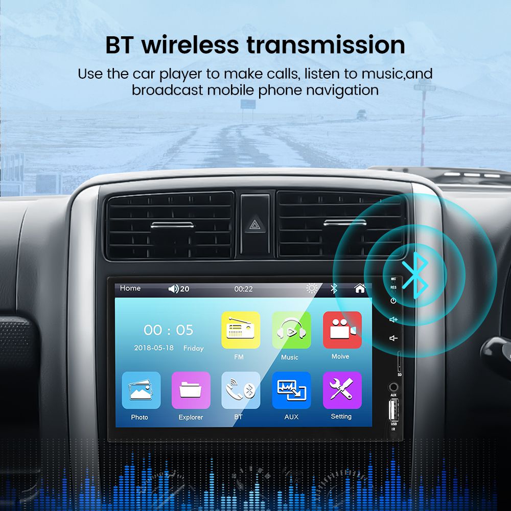 2 DIN Car Stereo 7 inci Head Unit Multimedia Video Player dengan Bluetooth Panggilan Hands Free AUX-Input TF USB Port