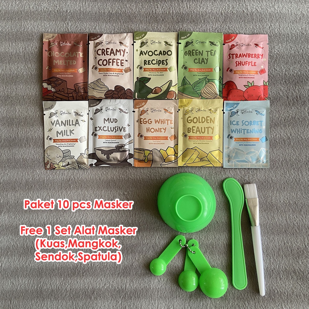 Paket 10 pcs Masker Wajah Organik By Lea Gloria 10gr BPOM Masker Bubuk Travel Size