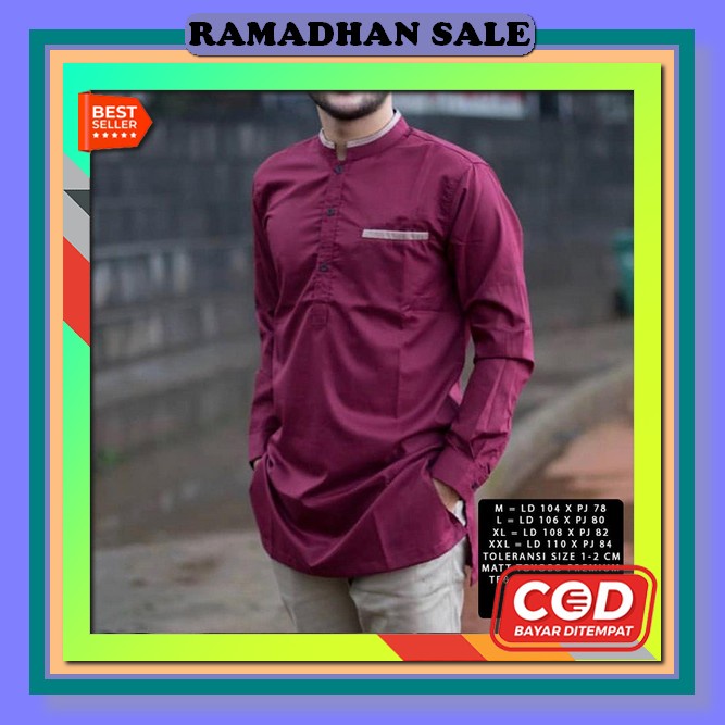 Baju Koko Pria Dewasa Lengan Panjang Warna Hijau Army Terbaru Series Baju Muslim Koko Lengan Panjang