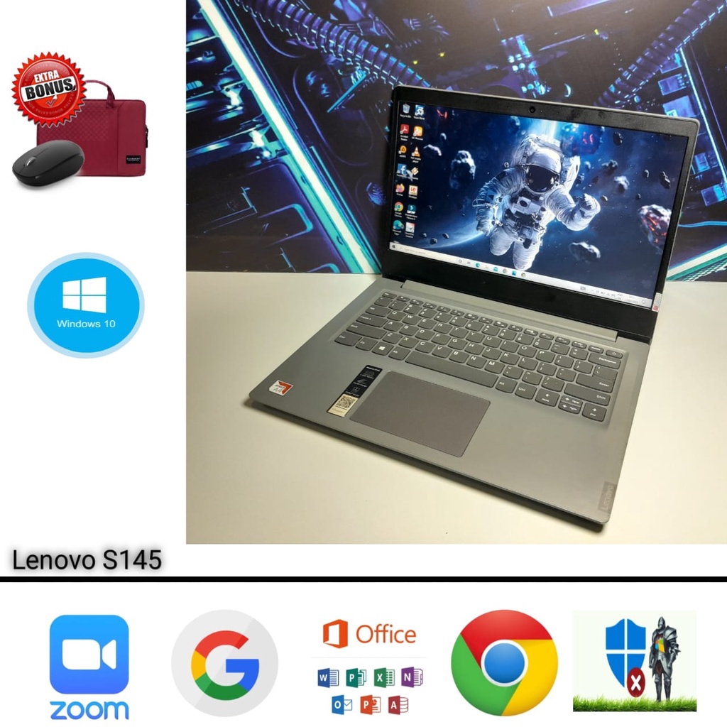 Laptop Lenovo Ideapad S145 AMD A4 Ram 4GB SSD 128GB VGA Radeon R3 Windows 10 Siap Pakai