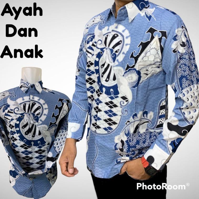 You can buy6.6 Baju Batik couple ayah dan anak warna baby blue ,warna biru laut,Pria Lengan Panjang 