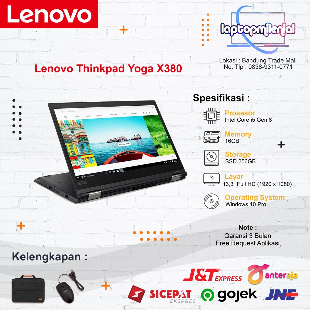 Lenovo Thinkpad Yoga X380 Intel Core i5 Gen 8 Ram 8GB SSD 256GB Win 10 Siap Pakai Bergaransi