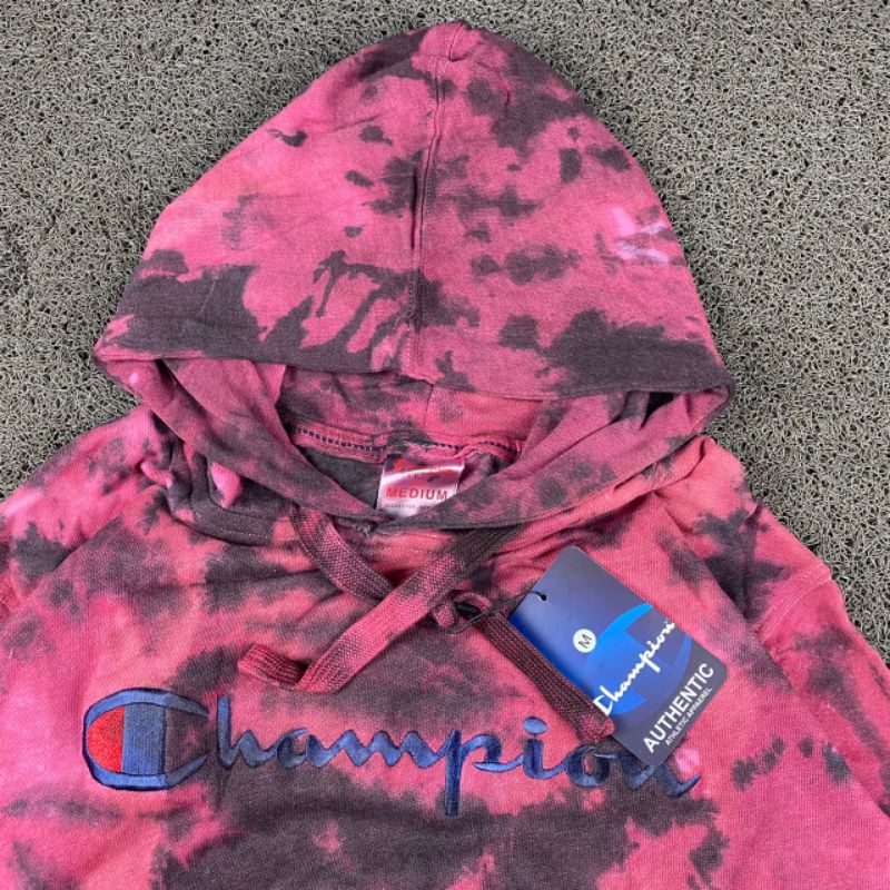 HOODIE CHAMPION TIE DYE FULL TAG LABEL CASUAL HYPE