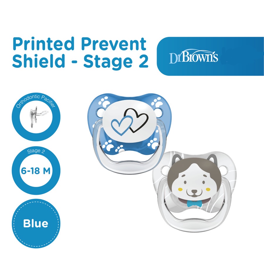 DR. BROWN'S Prevent Printed Shield Pacifier Stage 2 (6-18M) Animal Faces 2 Pack