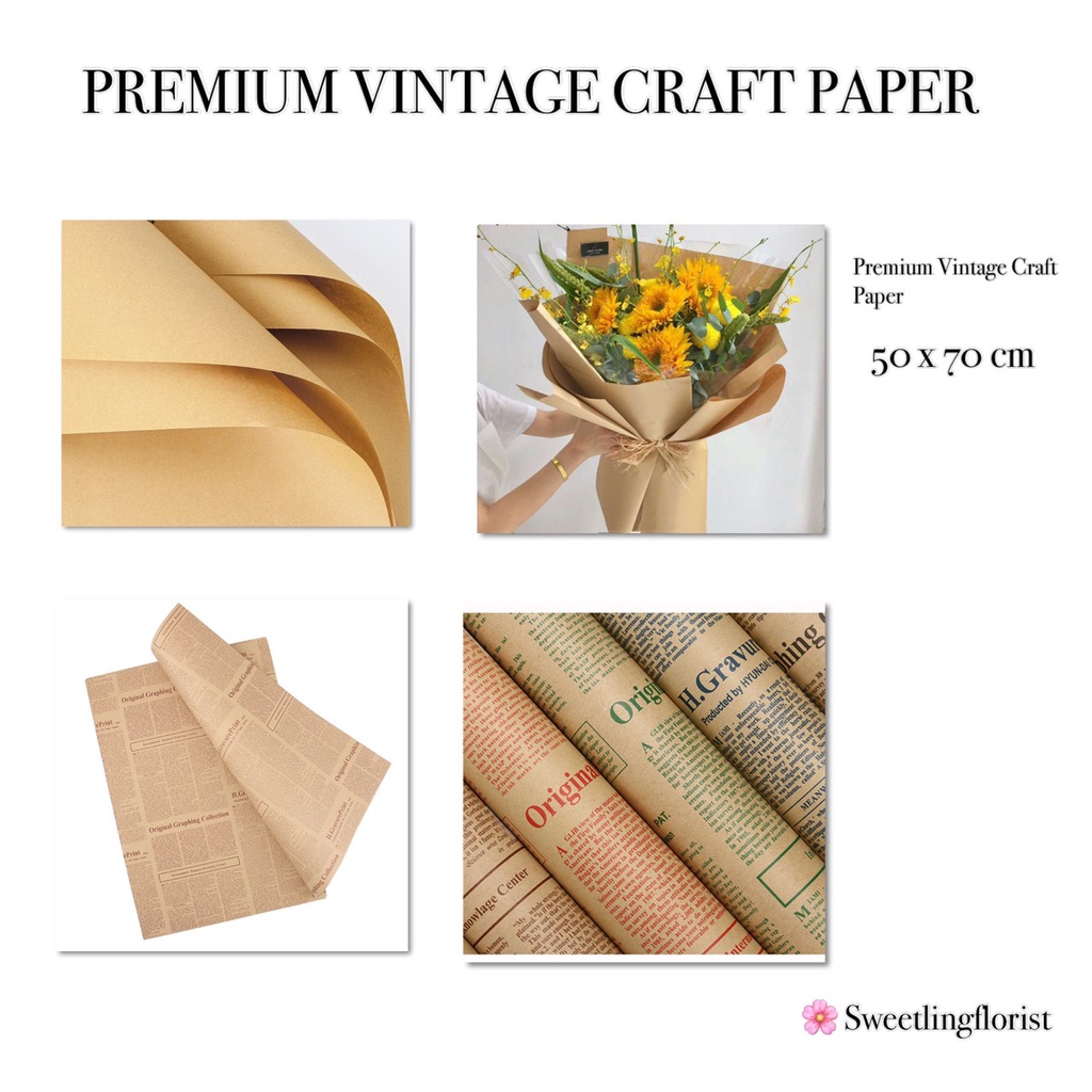 Premium Vintage Craft Paper Kertas Buket Pembungkus Bunga / Kraft Paper / Kertas Bouquet / Kertas Cellophane / Kertas buket bunga / Kertas Buket