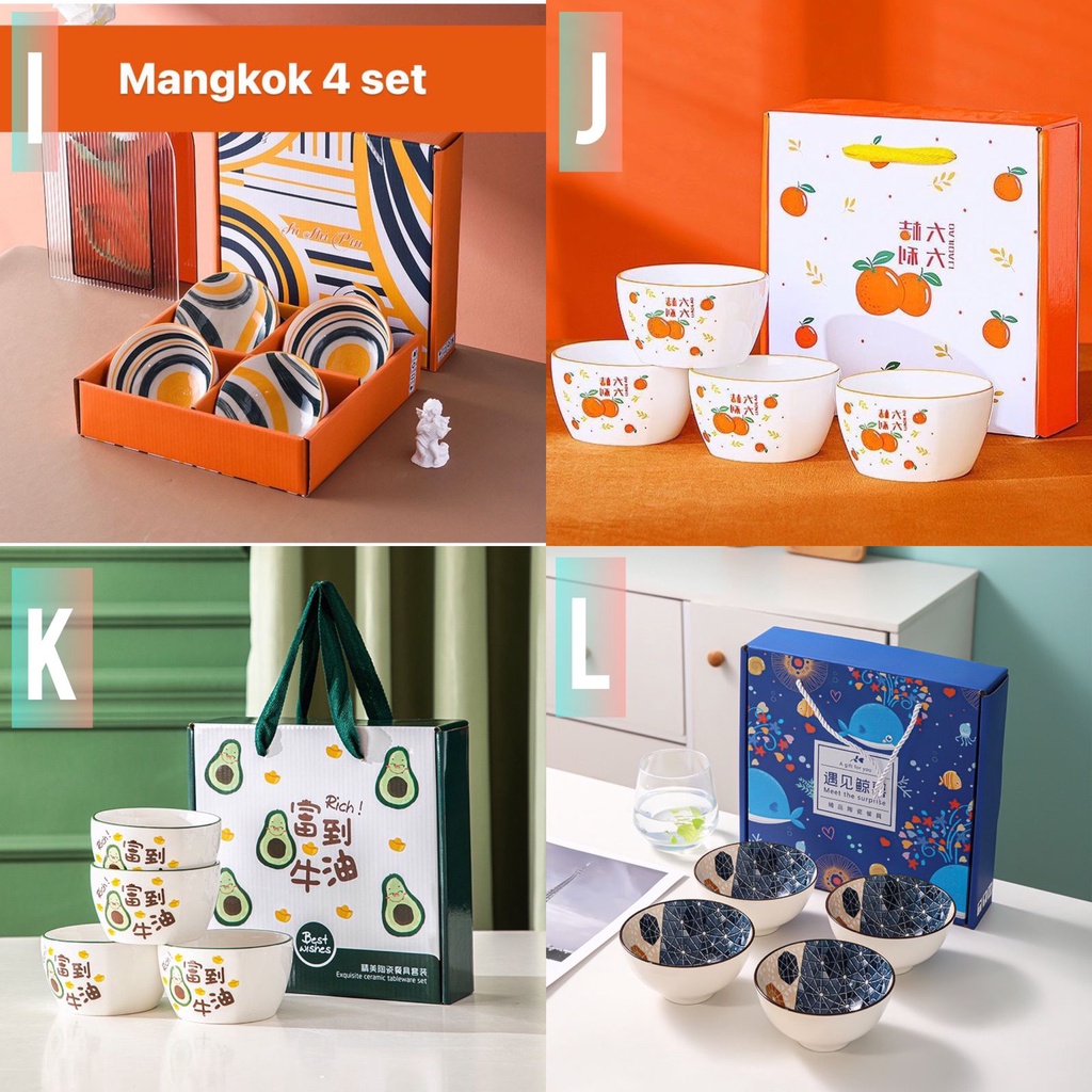 BS534 (GARANSI PECAH) Mangkok Set Japanese 1 Set 4 Pcs / Mangkok Bohemian / Mangkok Keramik / Souvenir Mangkok / Hampers