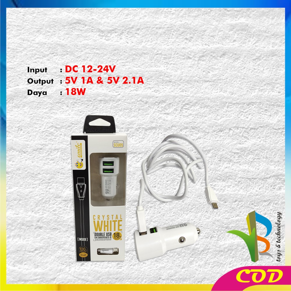 RB-C820 Adaptor Car Charger Double USB Universal Pengisi Daya Hanphone Travel Crystal White / 2 Output Casan Colokan Mobil Portable