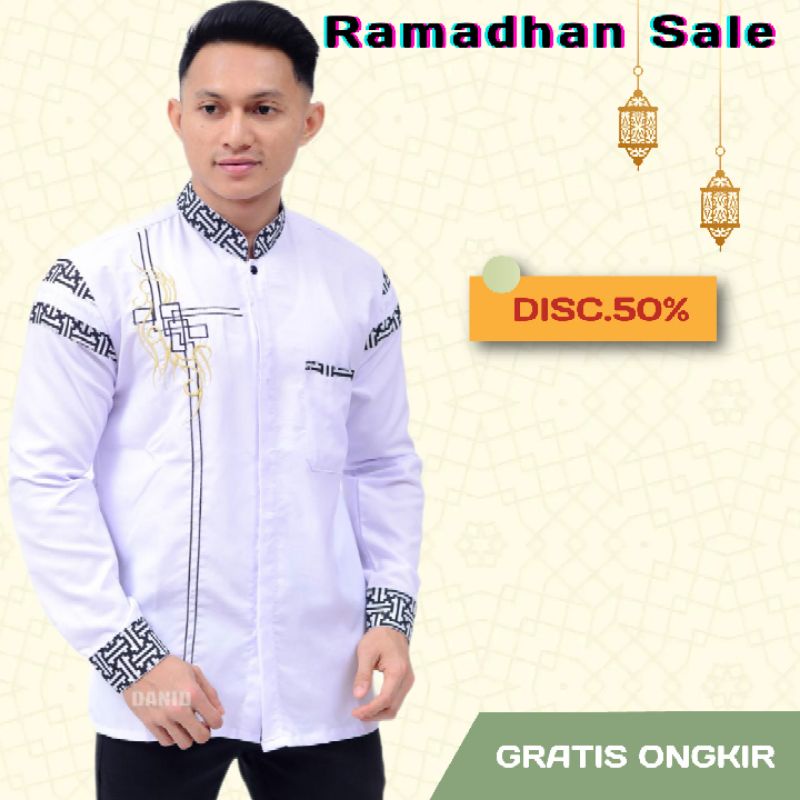 Baju Koko Kombinasi Bordir Batik Pria Lengan Panjang Terbaru Spesial Ramadhan Sale Termurah| Baju ko