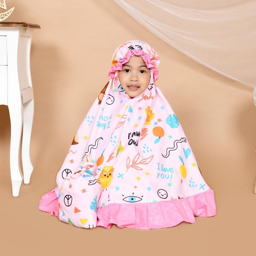 Alesha Mukena Anak Perempuan usia 1 - 6 Tahun ( kids Size M / L / XL ) - Happy Owl Pink