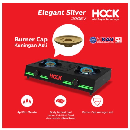 KOMPOR GAS ELEGANT SILVER HP-200EV HOCK / KOMPOR 2 TUNGKU HOCK
