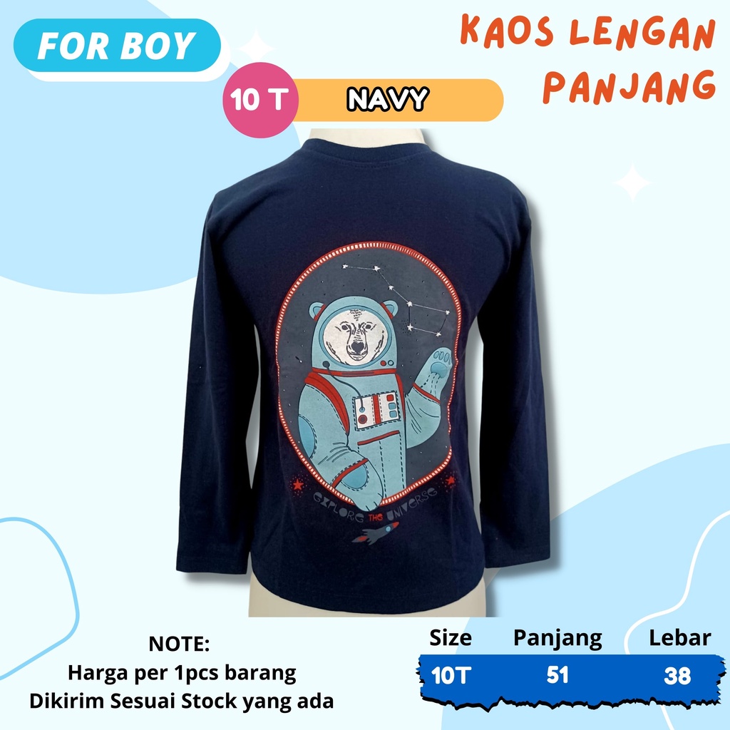 KAOS Oblong Lengan Panjang Anak Cowok Usia 2 - 10 Tahun Atasan anak laki-laki warna kids tsirt