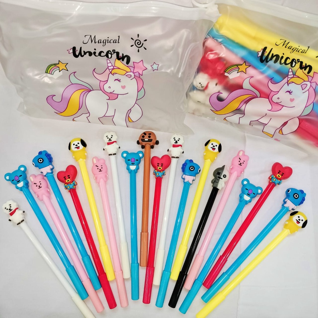 Pulpen gel bts21 kpop (1 set) isi 20 piece Motif Campur Harga Termurah pen karakter BT complit FREE 