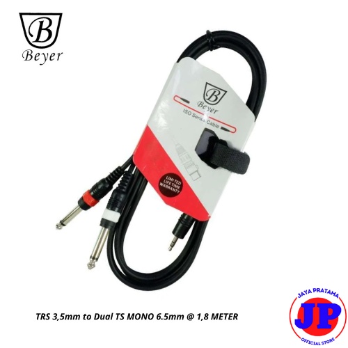 Beyer ISO610LU18 Kabel Aux Jack Akai Stereo Mini TRS 3.5mm to 2 Akai TS-MONO 6.5mm 1.8 Meter