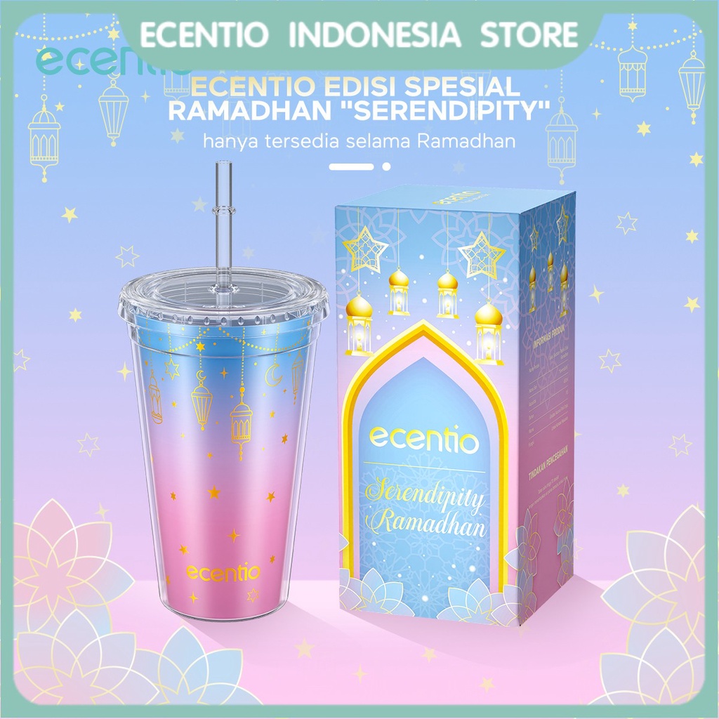 ecentio Serendipity Tumbler Kopi 450ml Free Sedotan Dan Tutup Anti Tumpah Botol Minum Mug Kopi Plastik Water Bottle Coffee