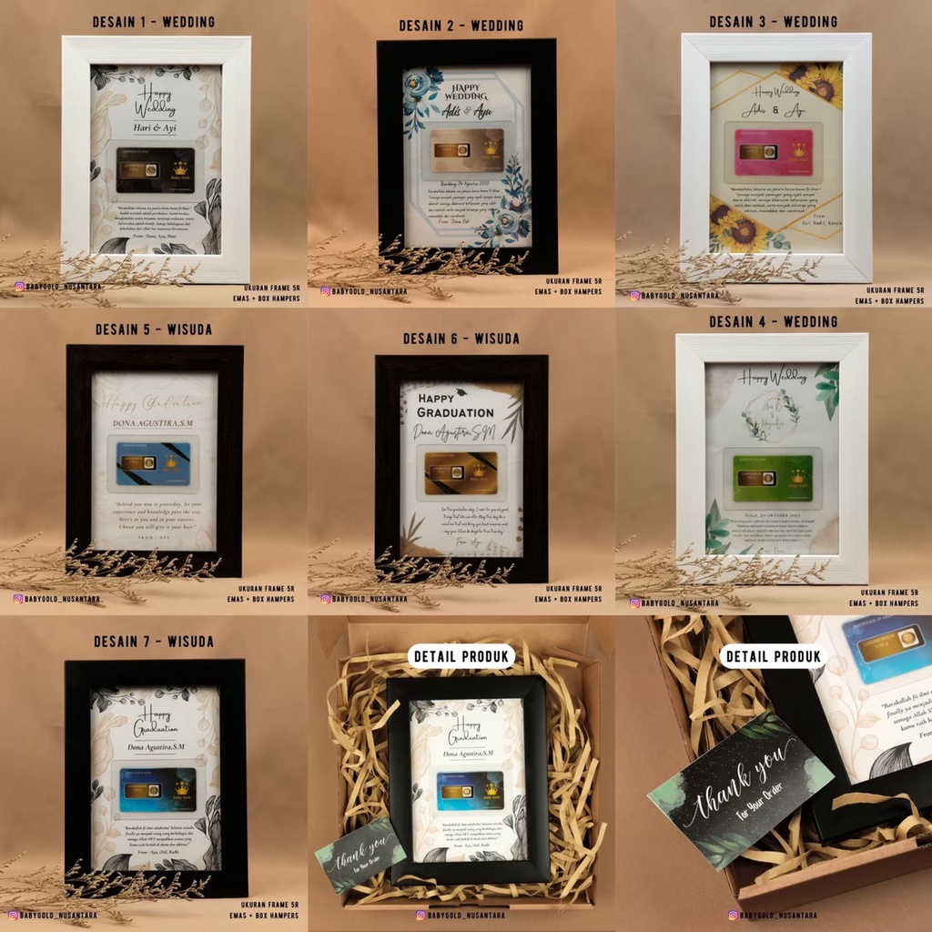 [FRAME+EMAS] Hampers Frame Gift Logam Mulia 24 Karat Emas Mini Baby Gold Hampers Gift Wedding Wisuda Graduation Kado wisuda Hadiah Nikah Gift Series Wedding Birthday Free Box