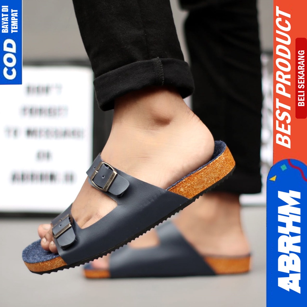 ABRHM Sandal Slide Pria Sandal Slop Pria Kulit Pu Sendal Selop Cowok / Cowo Ori Keren Kekinian