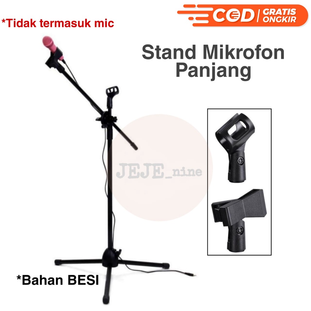 stand mic panjang berdiri besi - standing microphone 2 klip mic holder