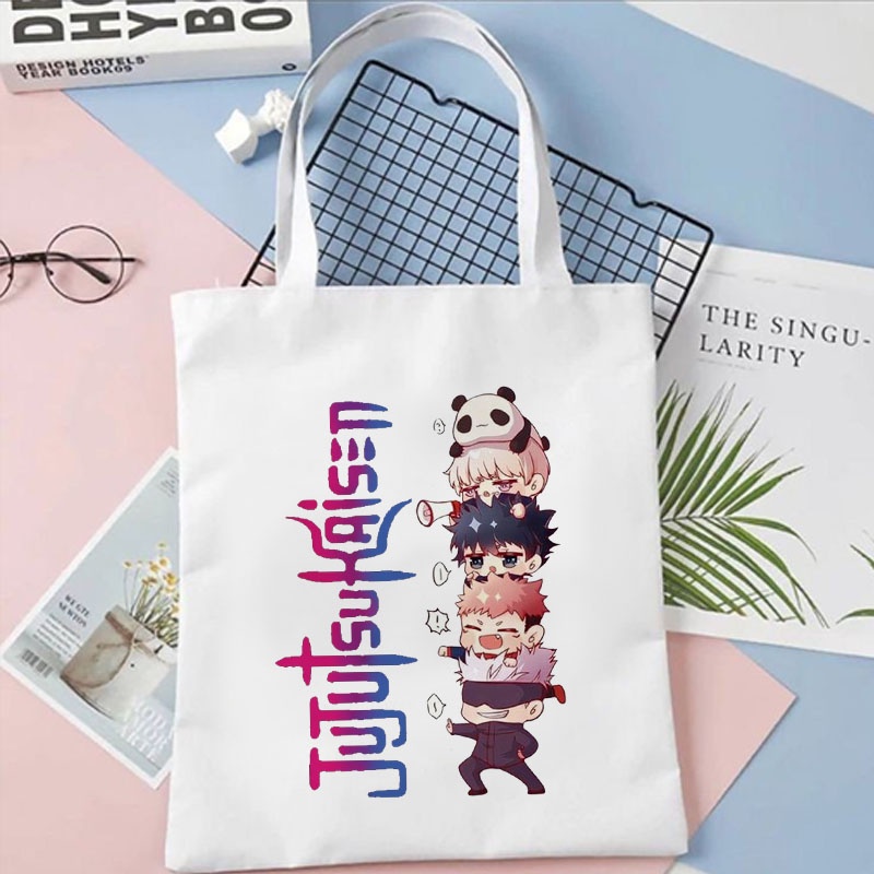 Tas Serut Tote Bag Jujutsu Kaisen Anime Jepang Wibu Lucu String Bag Kanvas Wanita Aesthetic