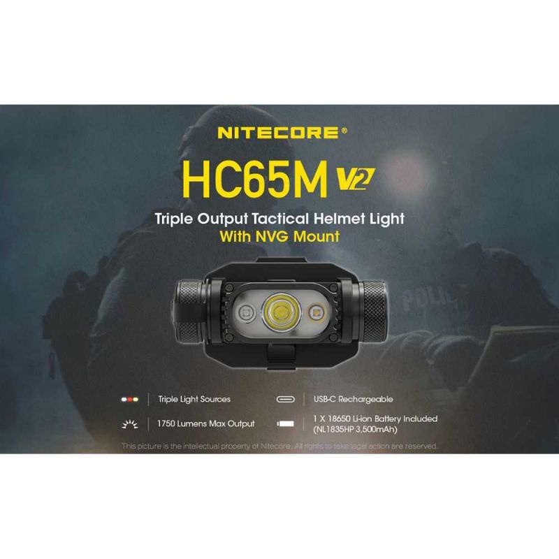 NITECORE Headlamp Senter Kepala LED Cool White 1750 Lumens 3500mAh - HC65M V2