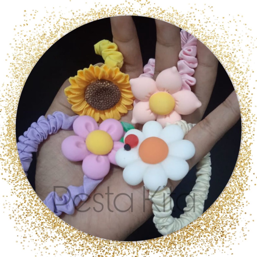 Ikat Rambut Wanita Motif Bunga Lucu / Daily Fashion Aksesoris Rambut / Kunciran Rambut Bunga