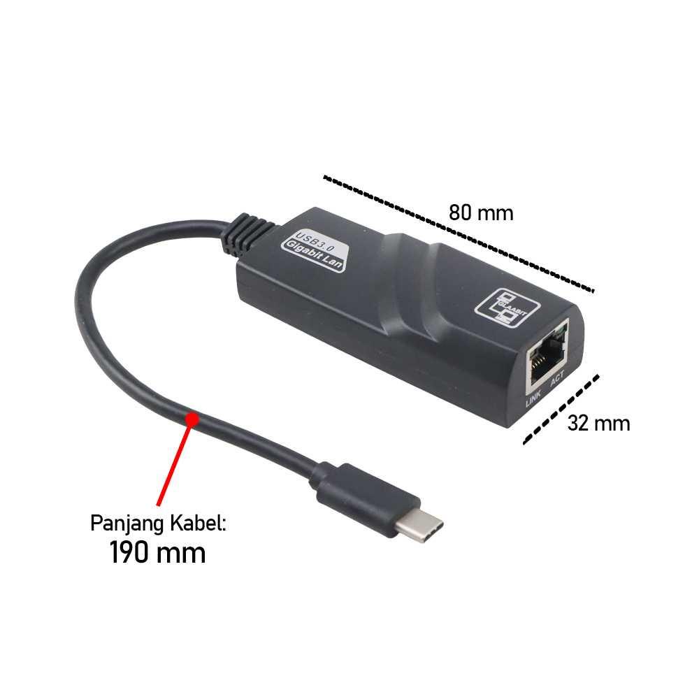 Adaptor USB Type C to LAN RJ45 Ethernet Gigabit 1000Mbps - TD1000 - Black