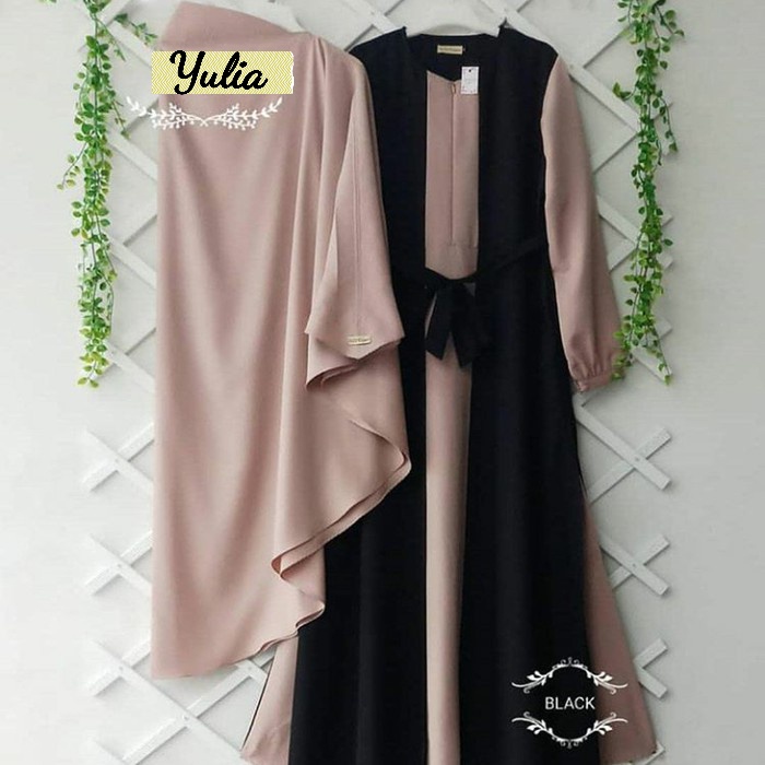 YULIA - Dress Baju Gamis Syari Wanita Muslim FREE HIJAB Fashion Muslim Acara Pengajian Warna 2 Kombi