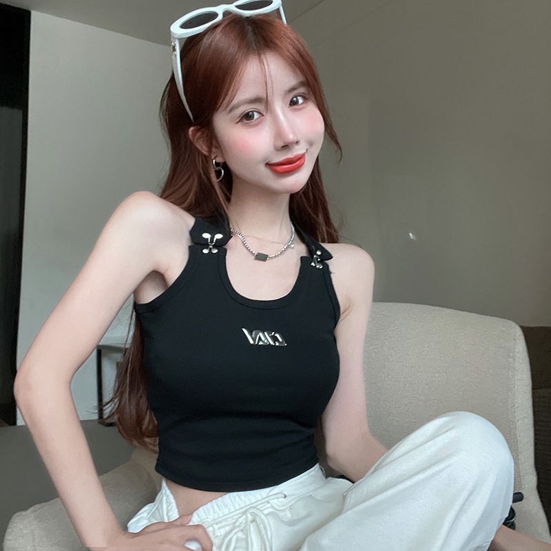 Red Musim panas rasa desain baru niche fashion all-match self-budidaya kamisol tipis gesper atas pakaian luar wanita U-neck