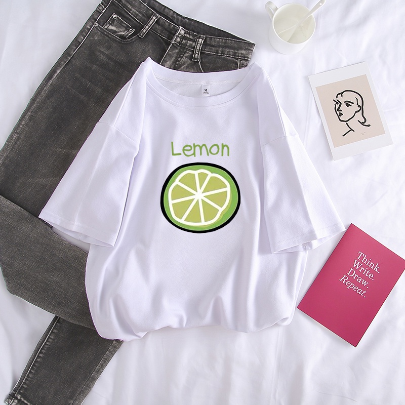 Kaos Lengan Pendek Musim Panas Lemon / Atasan T-shirt unisex vintage / kaos oversize Sunshine