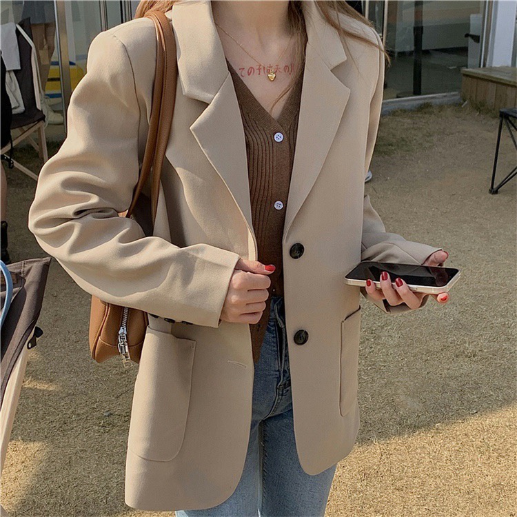 Blazer Hitam Lengan Panjang Wanita Korean Style Outer Polos Oversize Suits