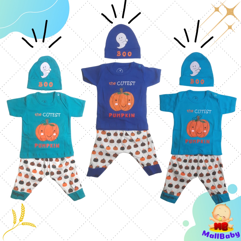 Baju Bayi Laki Laki Setelan Anak Cowok Lucu Bonus Topi Keren Pumpkin Baby