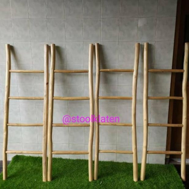 Ladder Hanger Tangga Hias Gantungan Mukena, Handuk, Kayu Jati Full