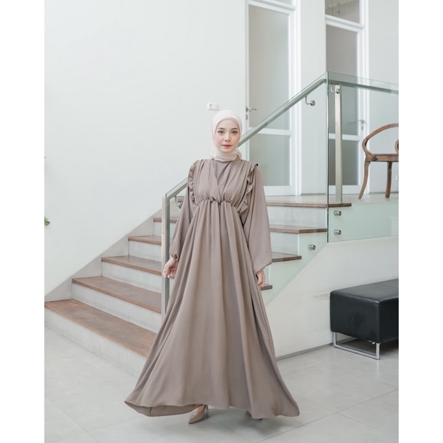 Baju Gamis Dress Lebaran Terbaru 2023 Model Mewah Kekinian Premium Wanita Remaja - Lemon