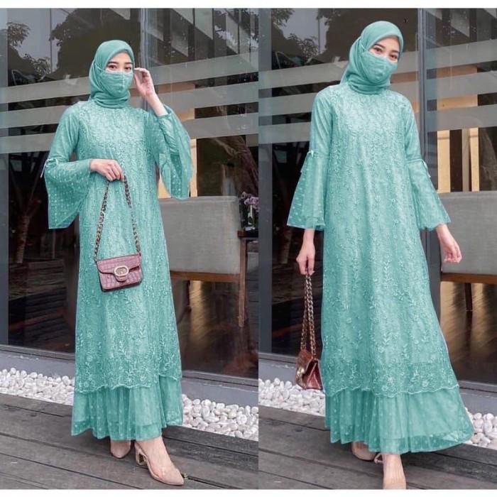 MAXI GELA FULL BRUKAT TILE MUTIARA LENGAN TEROMPET/FASHION MUSLIMAH