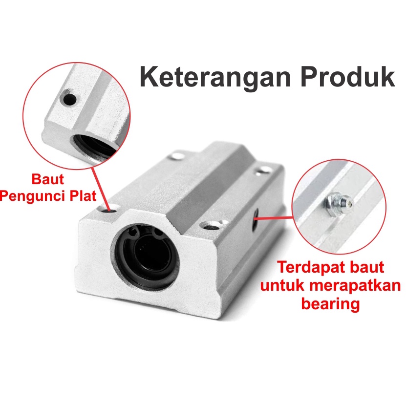 [HAEBOT] Linear Bearing Block SCS SCS16LUU 16mm CNC Motion Besi Polos WCS As Shaft Bushing 3D Printer Mekanik Axis Aluminium Mesin Engraving Laser Gerak Optical Rod Smooth