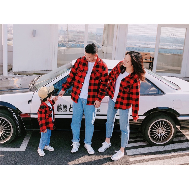 HOT PRODUCT THE FAMILLY COUPLE FLANNEL KOTAK LENGAN PANJANG KEMEJA KOTAK KOTAK KELUARGA BAJU COUPLE
