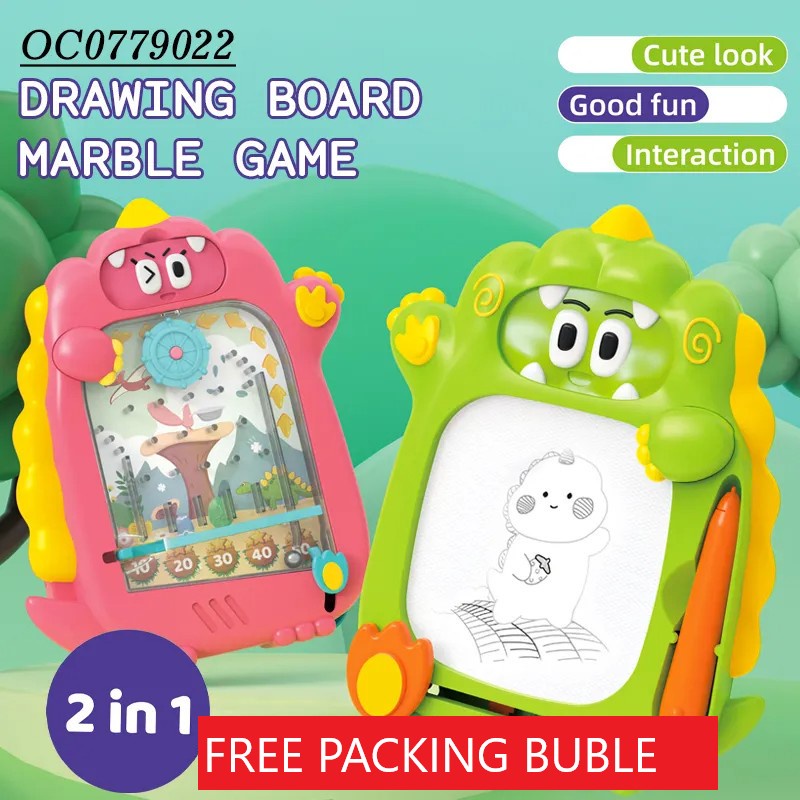 Mainan Edukasi Anak Laki laki Perempuan  Papan Tulis Dino 2 in 1  - Double Side Drawing Board Marble Games no. 380A