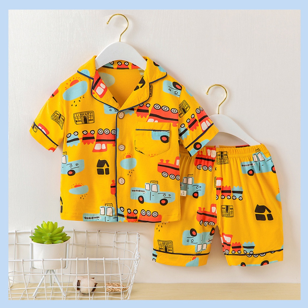 LILOWARDROBE 1-9tahun Premium Piyama kancing anak laki laki import Baju tidur nyaman mobil vehicle