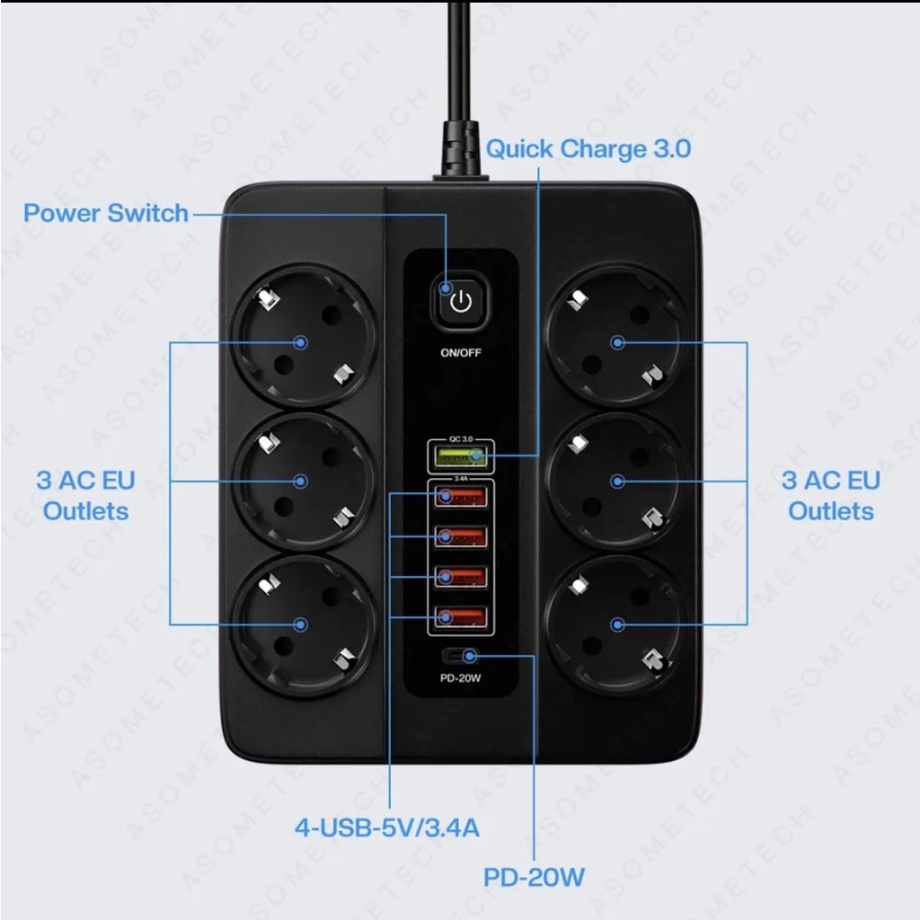 Stop Kontak 6 Power Socket 5 USB 1 pd 3000w BKL11EU QC.30 Fast