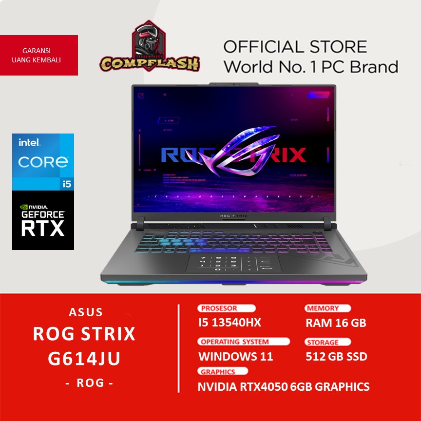 LAPTOP ASUS ROG STRIX G614JU I545J6GO RTX4050 6GB I5 13540HX RAM 16GB 512SSD FHD 165HZ