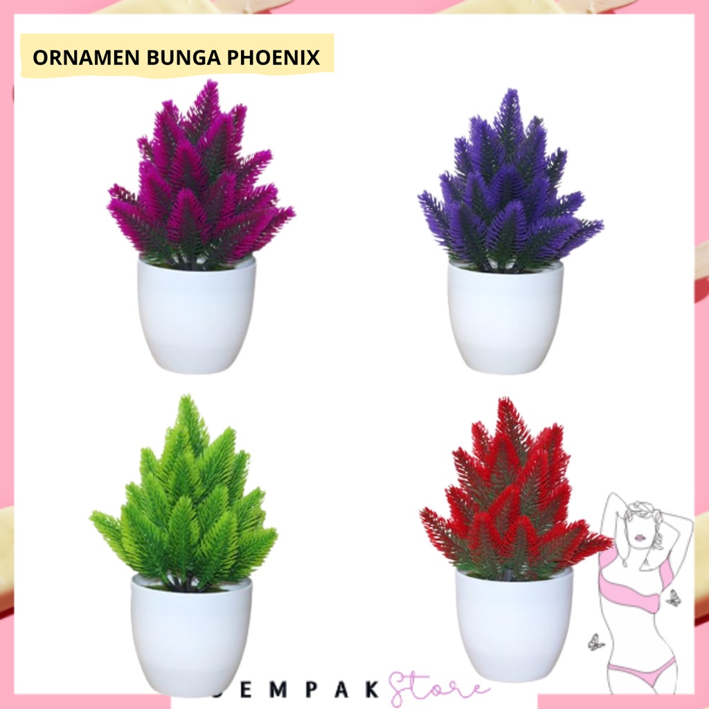 SS Ornamen Tanaman Daun Phoenix BUNGA 34 Bunga Hias Plastik Pot Bunga Dekorasi Rumah Murah Import